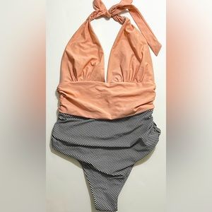 Halter plunge one piece swimsuit